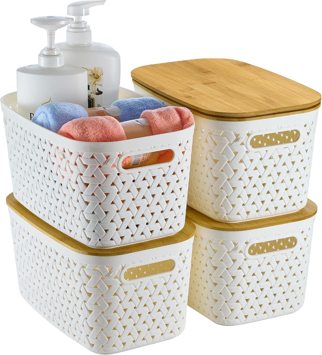 Plastic Organizer with Bamboo Lid – Pantry Organization and Storage Containers