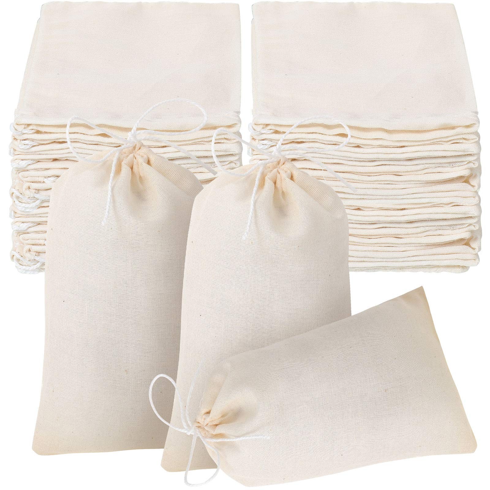 Boao 50 Pcs Cheese Cloth Tea Bags 4 x 6 Inch for Straining 4 x 6 Inch, Beige