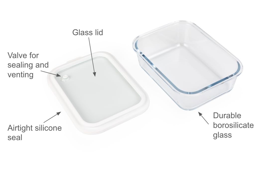 Sio GLASS storage containers with lids, NO PLASTIC, Set of 3, White