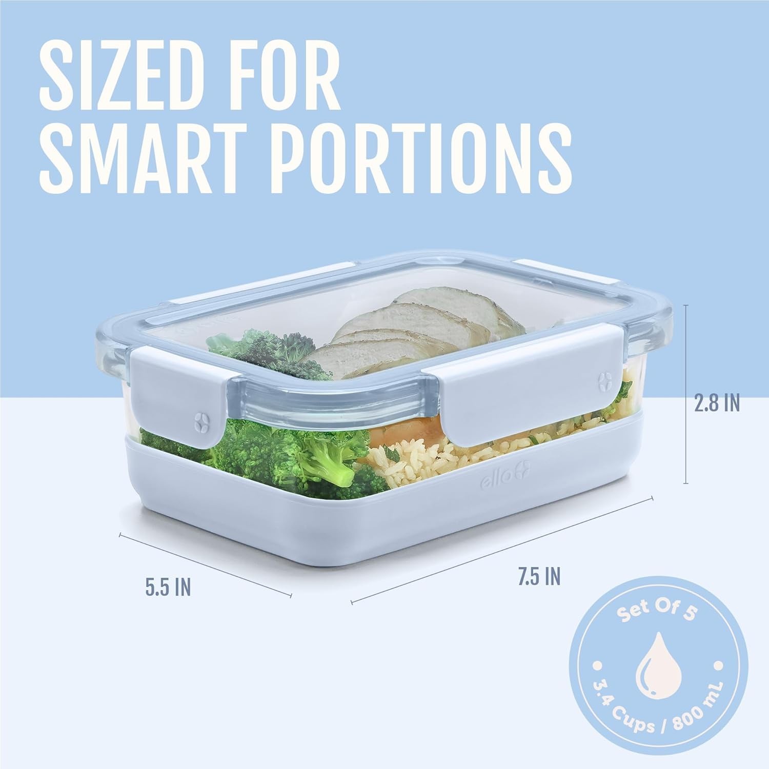 Duraglass 3.4 Cup Meal Prep Sets 10Pc, 5 Pack Set- Glass Food Storage Container