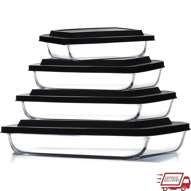 Glass Food Storage Containers 8pc Airtight Bakeware Set Oven Microwave Safe New