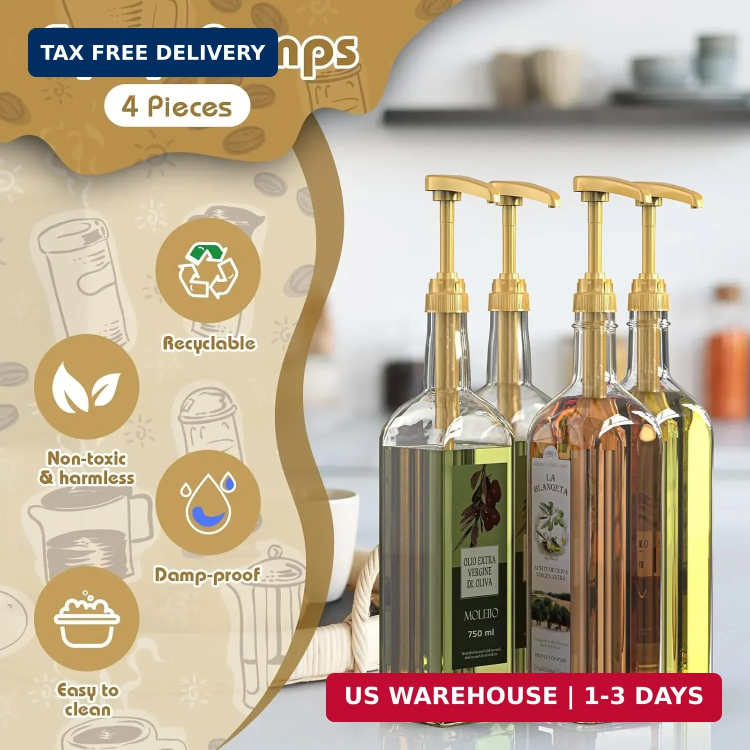 Coffee Syrup Pump Dispenser, 4 Packs of Syrup Pump for 750ml/25.4 oz Syrup Bottl