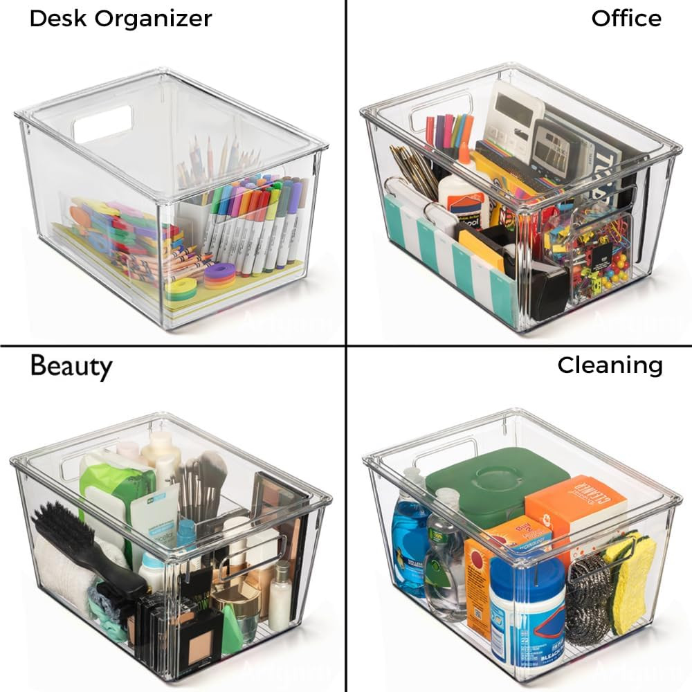 X-Large Plastic Storage Bins with Lids Clear Stackable Pantry Organizer Box