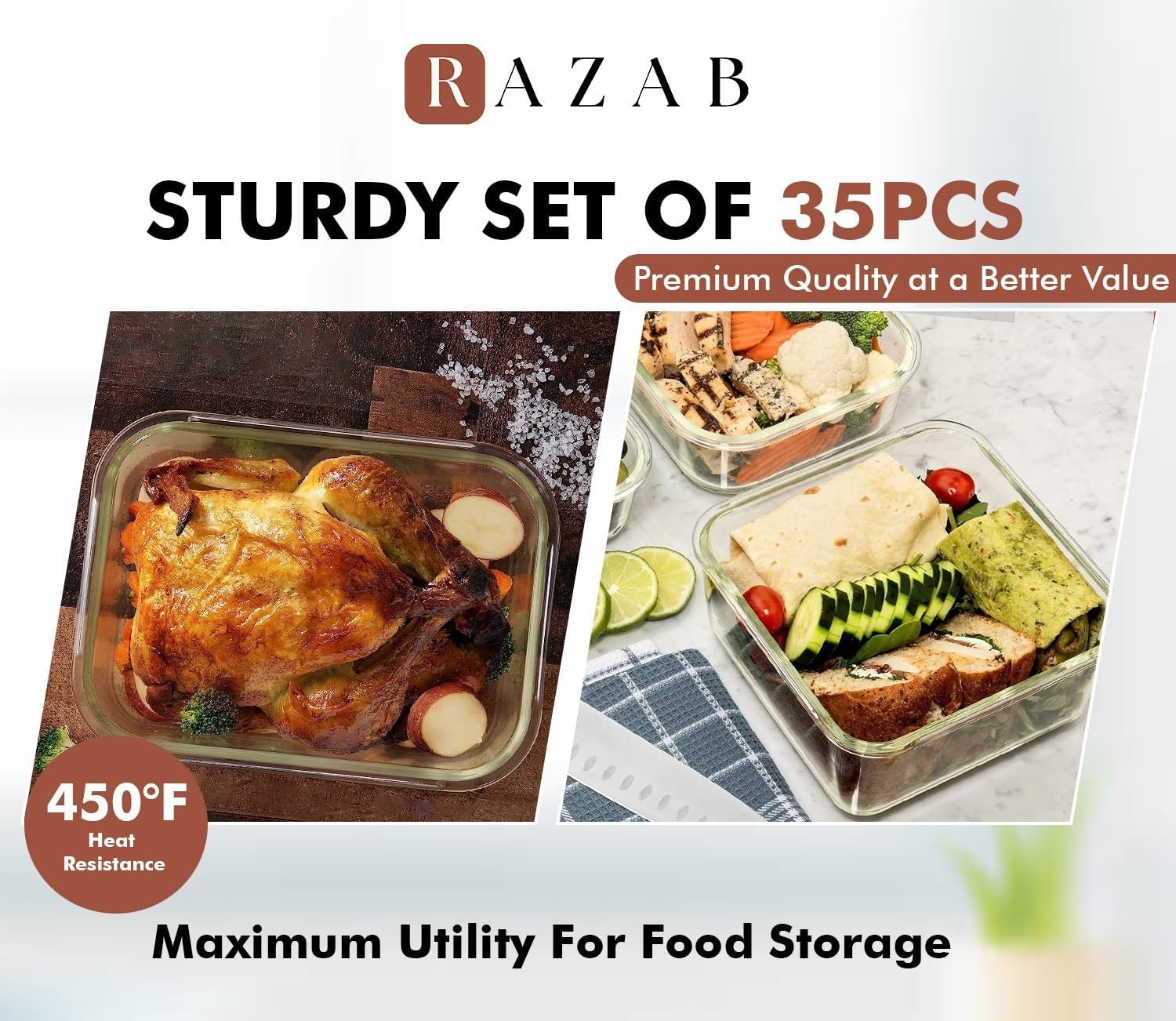 35 Pc Set Glass Food Storage Containers with Lids – Meal Prep Airtight Bento …