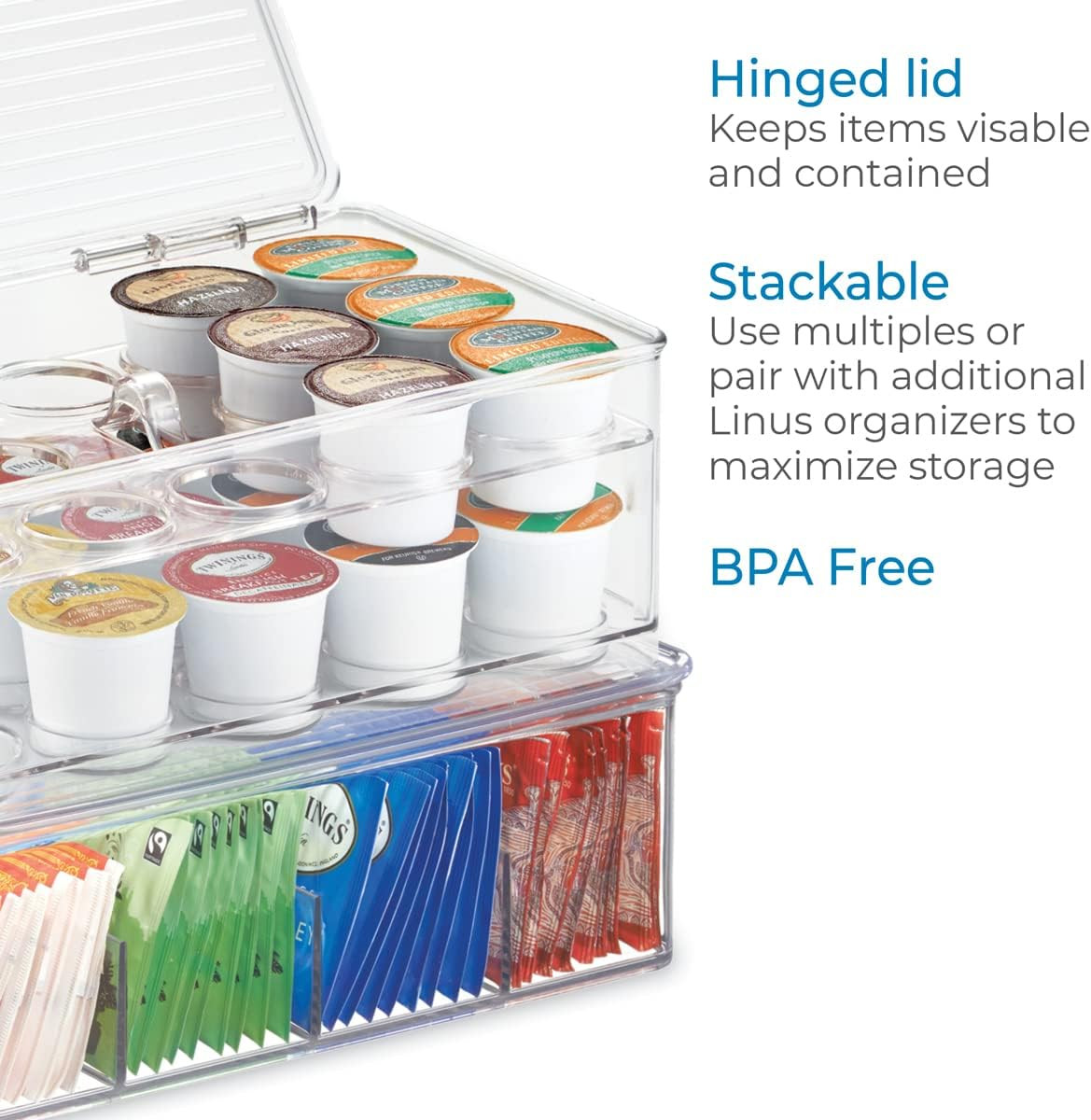 2-Tier Coffee Pod Holder Lidded Bin,Plastic Pantry and Kitchen Storage-the Linus