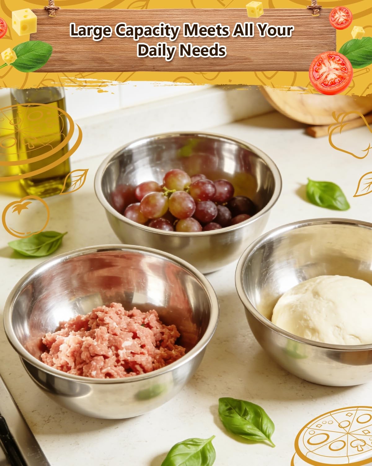 3 Pack Pizza Dough Proofing Containers, 29 oz/850 ml Stainless Steel Proofing…