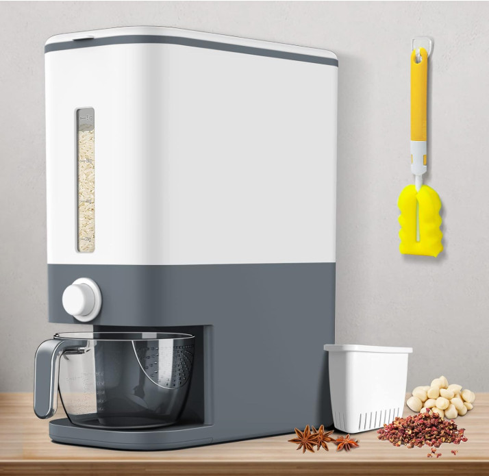Dispensador de Arroz 22-25 lb con Taza Medidora, Caja de Conservación Integrada