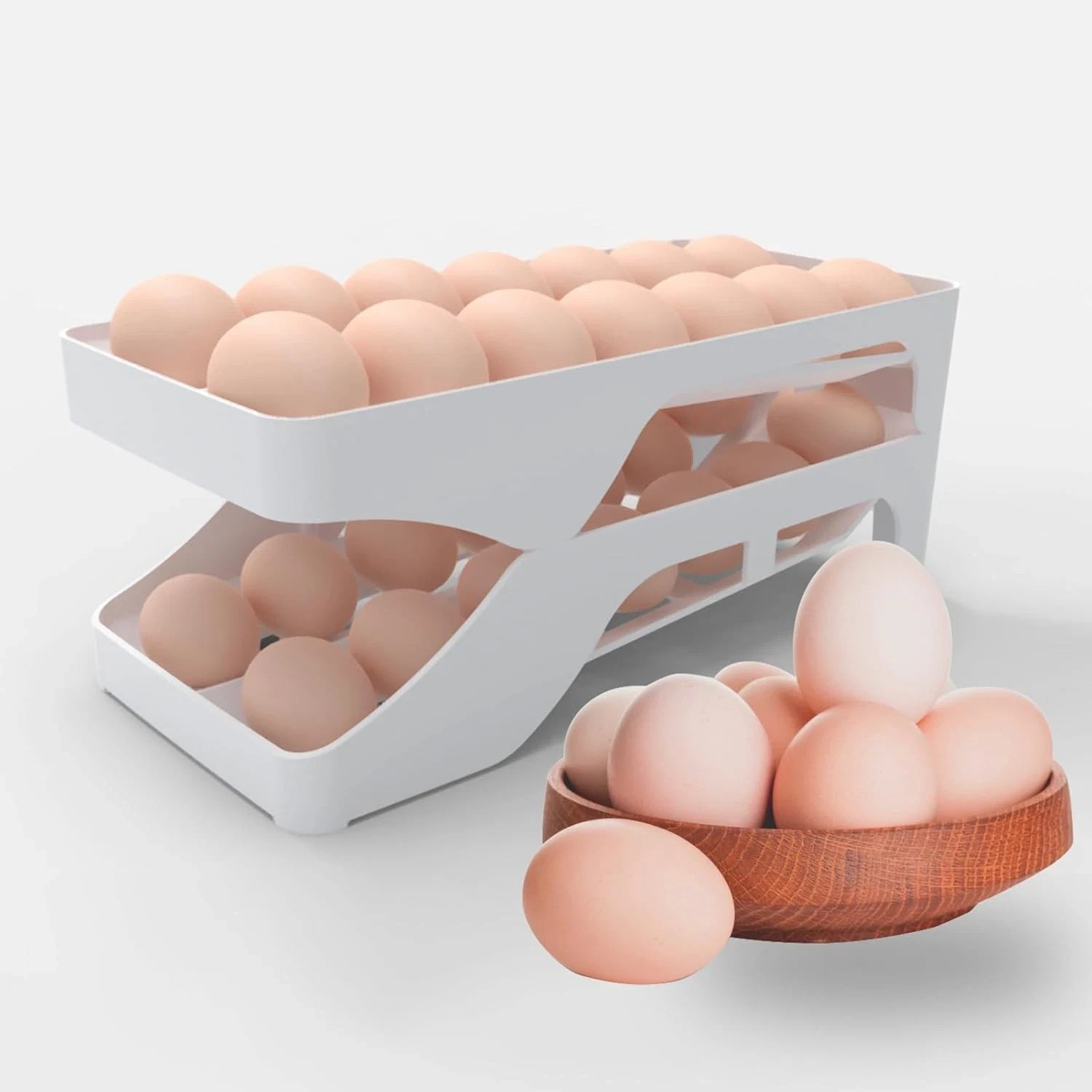 Egg dispenser for refrigerator, Automatic rolling egg holder for fridge, Space s