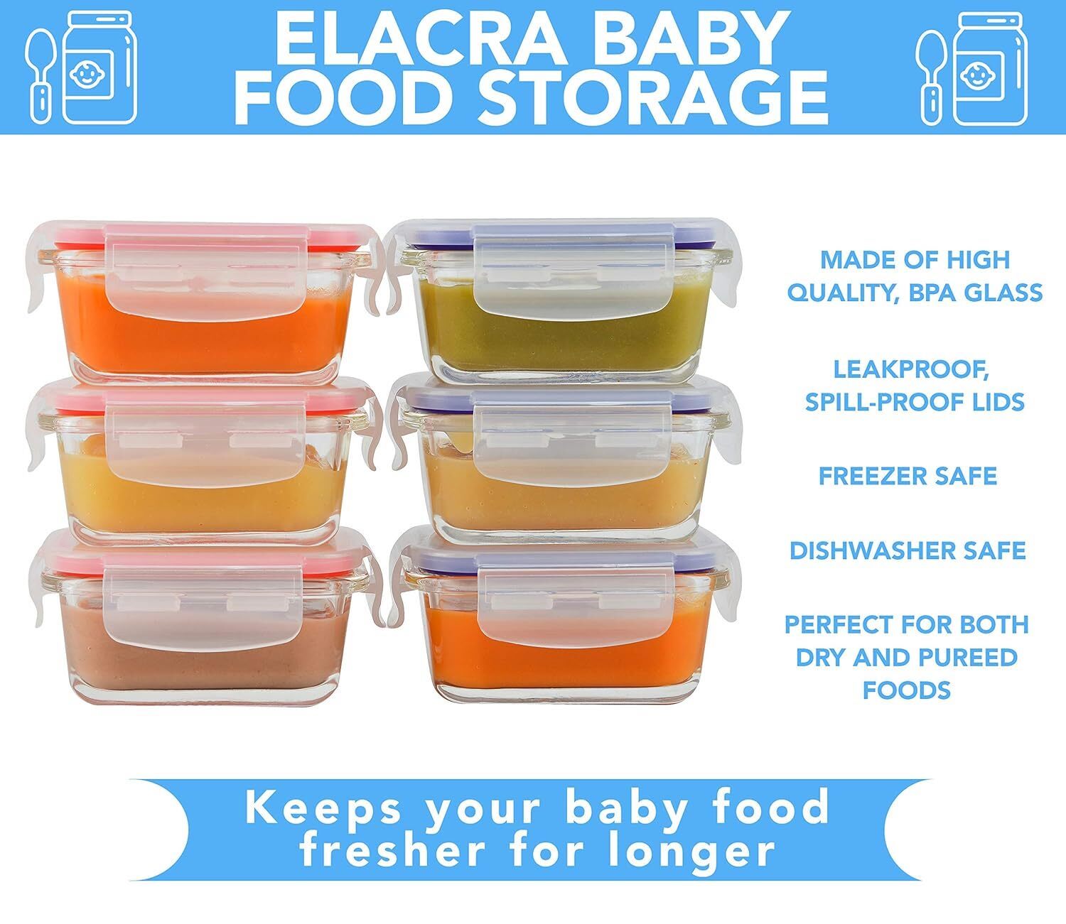 6-Pack Baby Food Storage Microwave Leakproof Food Containers
