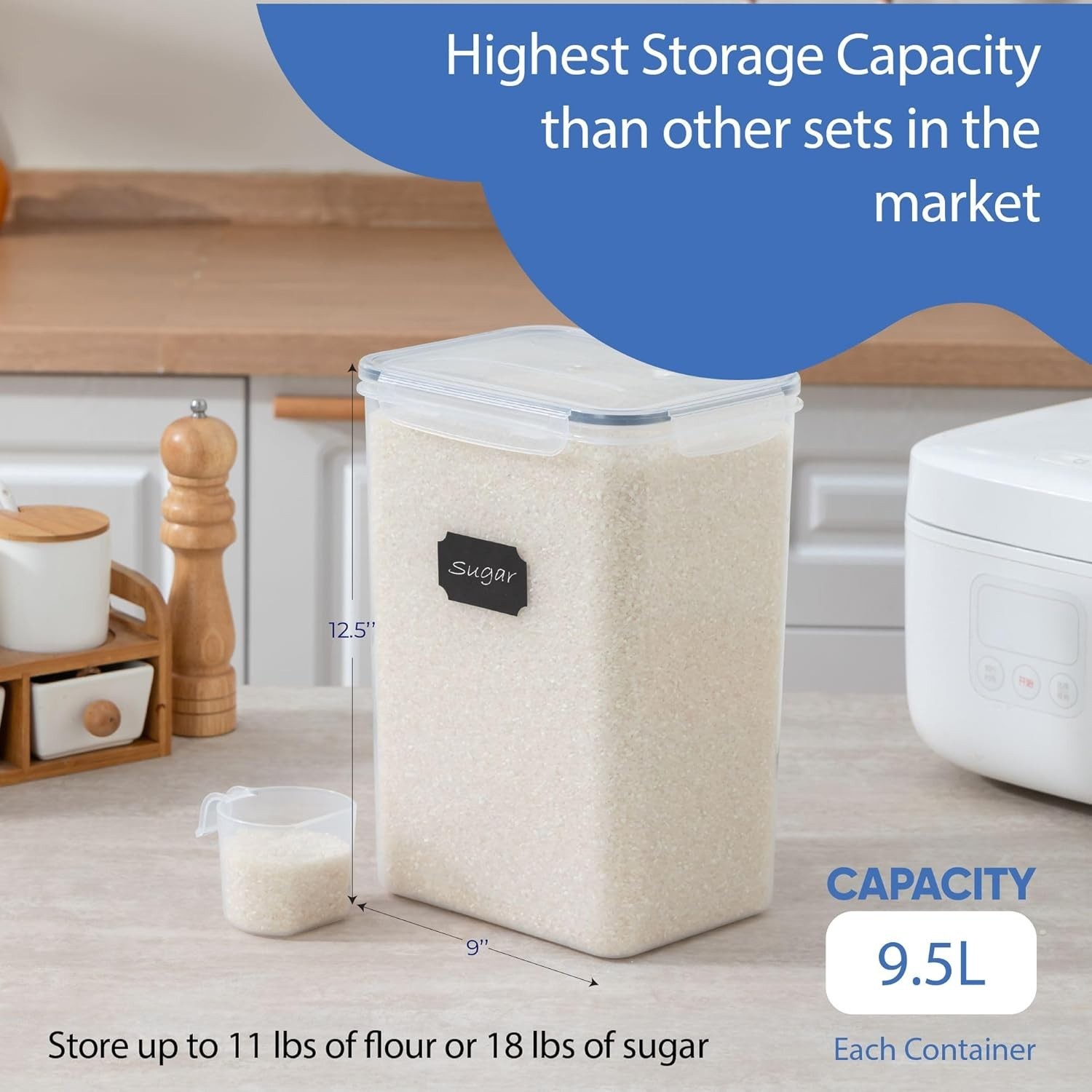 Airtight Food Storage Containers Set of 2, 9.5L Leakproof Design for Dry Foods