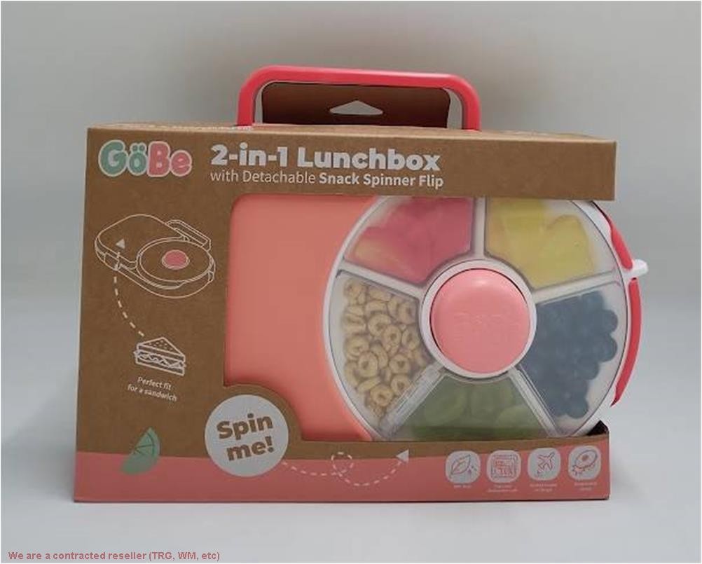 GoBe Kids’ 2-in-1 Bento Style Lunchbox with Snack Spinner Flip – Watermelon Pink