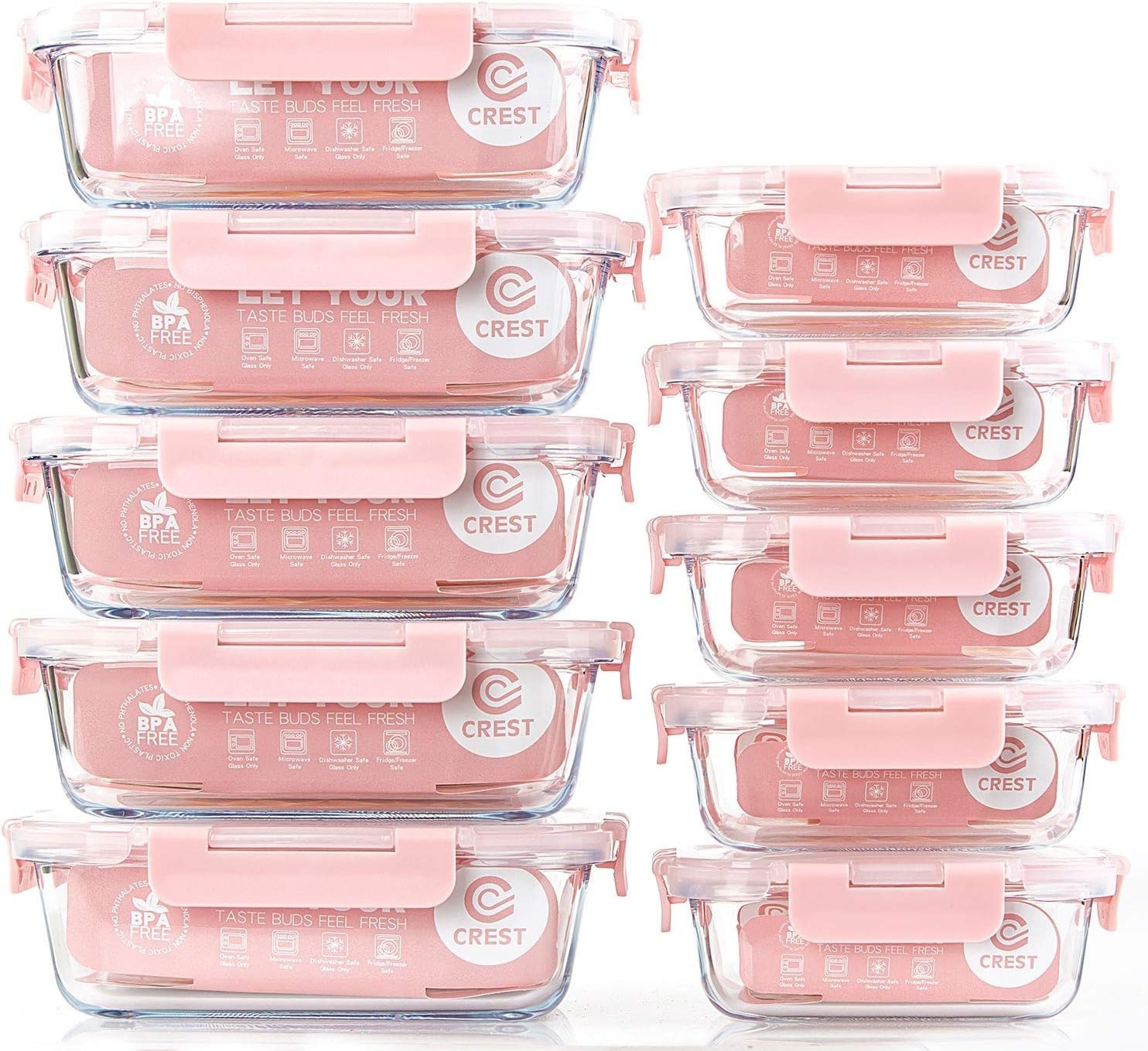 C CREST [10 Pack] Glass Meal Prep Containers, Food Storage Containers with Lids