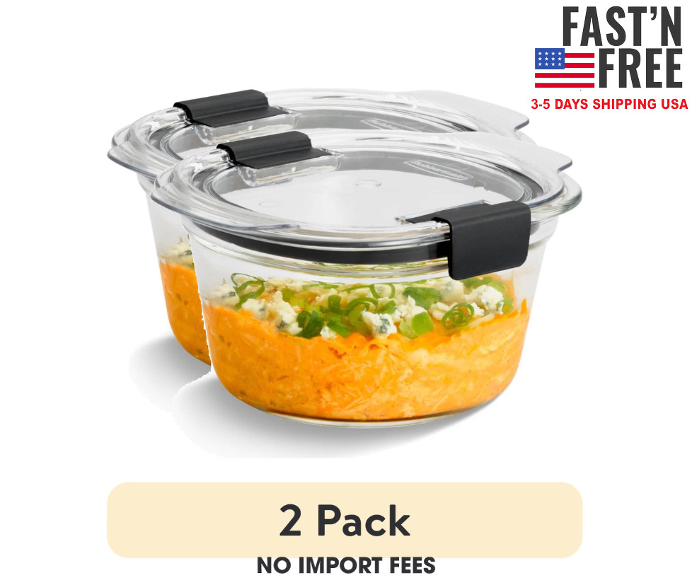(2 pack) Rubbermaid Brilliance Glass Round Leak-Proof 2.9-Cup Food Storage