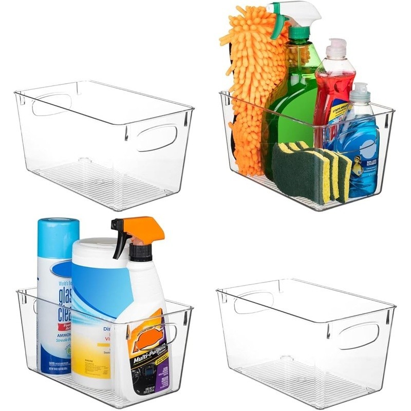 Stackable Storage Bins Portable Organizers Clear Plastic Kitchen Pantry Home Use