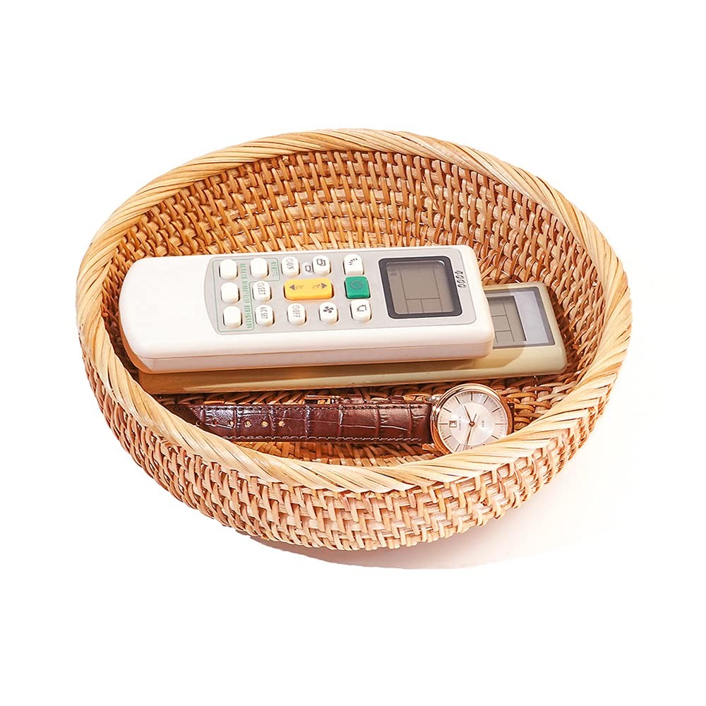 Small Round Keys Storage Basket for Entryway Table Tabletop Wicker Catchall O…