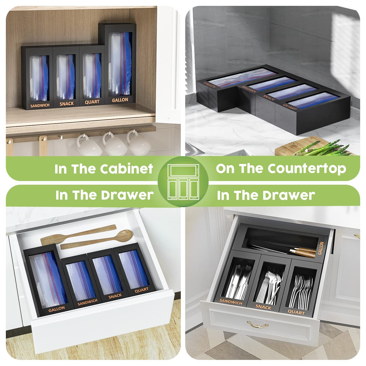 Bamboo Storage Bag Organizer for Kitchen Drawer, 4 Separate Food Storage Bag …