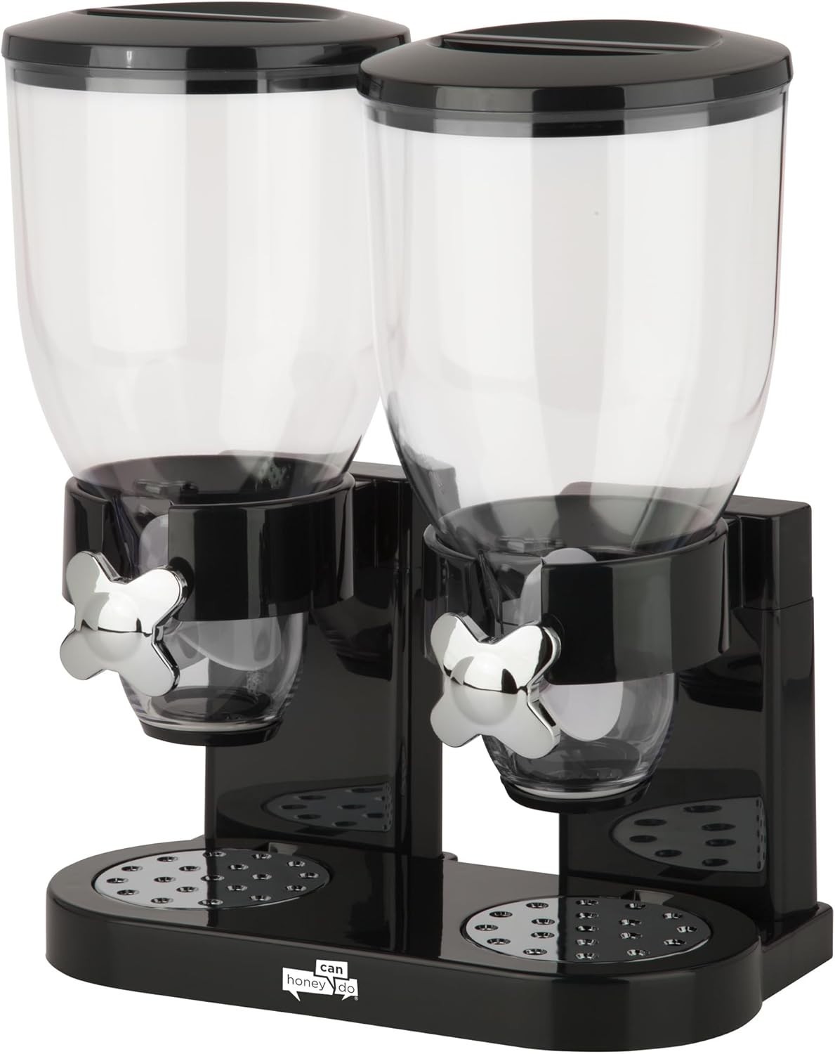 Honey-Can-Do Dual Dry Food Dispenser, Airtight, 17.5 Oz Canisters, Black/Chrome