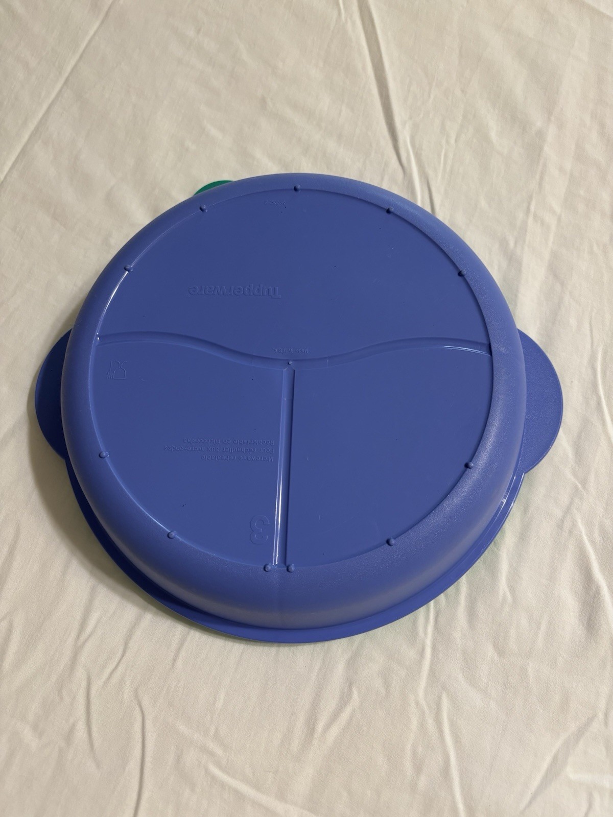 Tupperware Round Divided Bowl Set w/ Vented Lid Blue Green Yellow Plastic