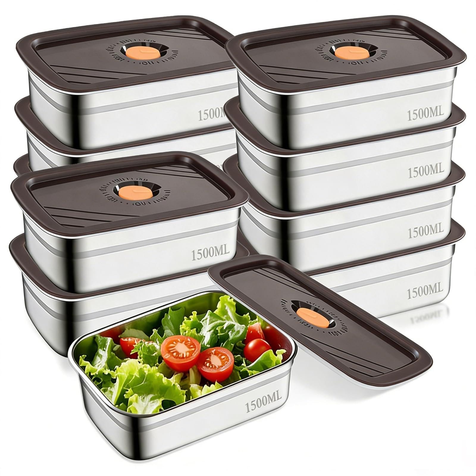 10PCS 50oz Stainless Steel Food Storage Containers with Airtight Lids, 1500ml…