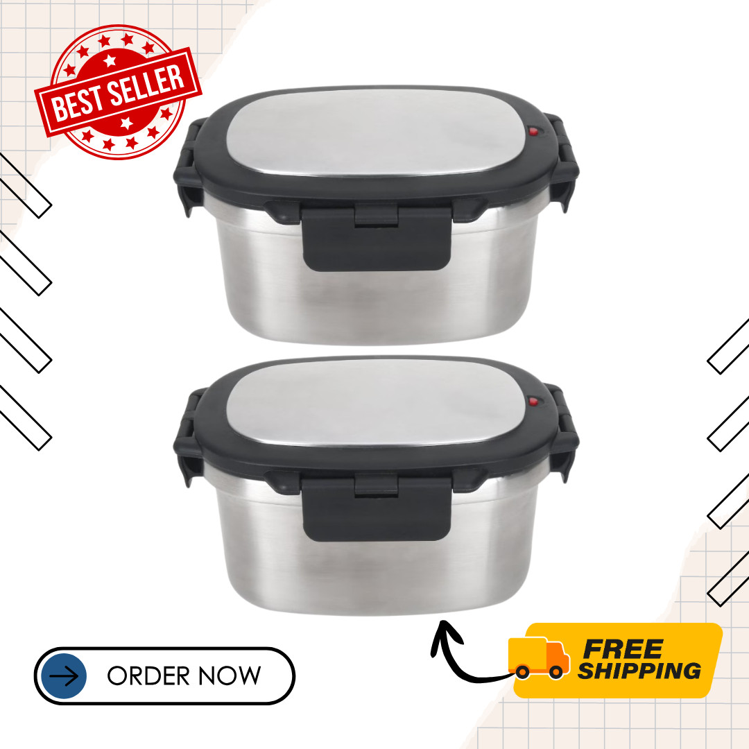 SALE-2 Pack Mainstays 33 oz Stainless Steel Insulated Food Storage Container Box