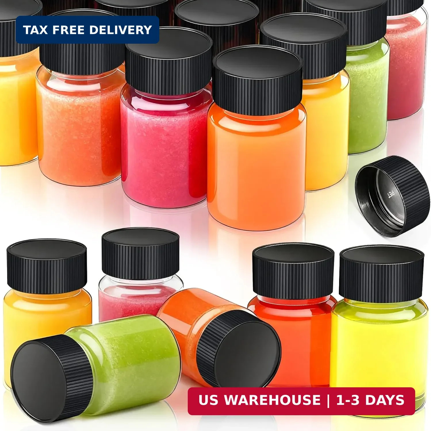 25 Pack 2 oz Plastic Shot Bottles with Cap, Empty Containers for Ginger, Juice,