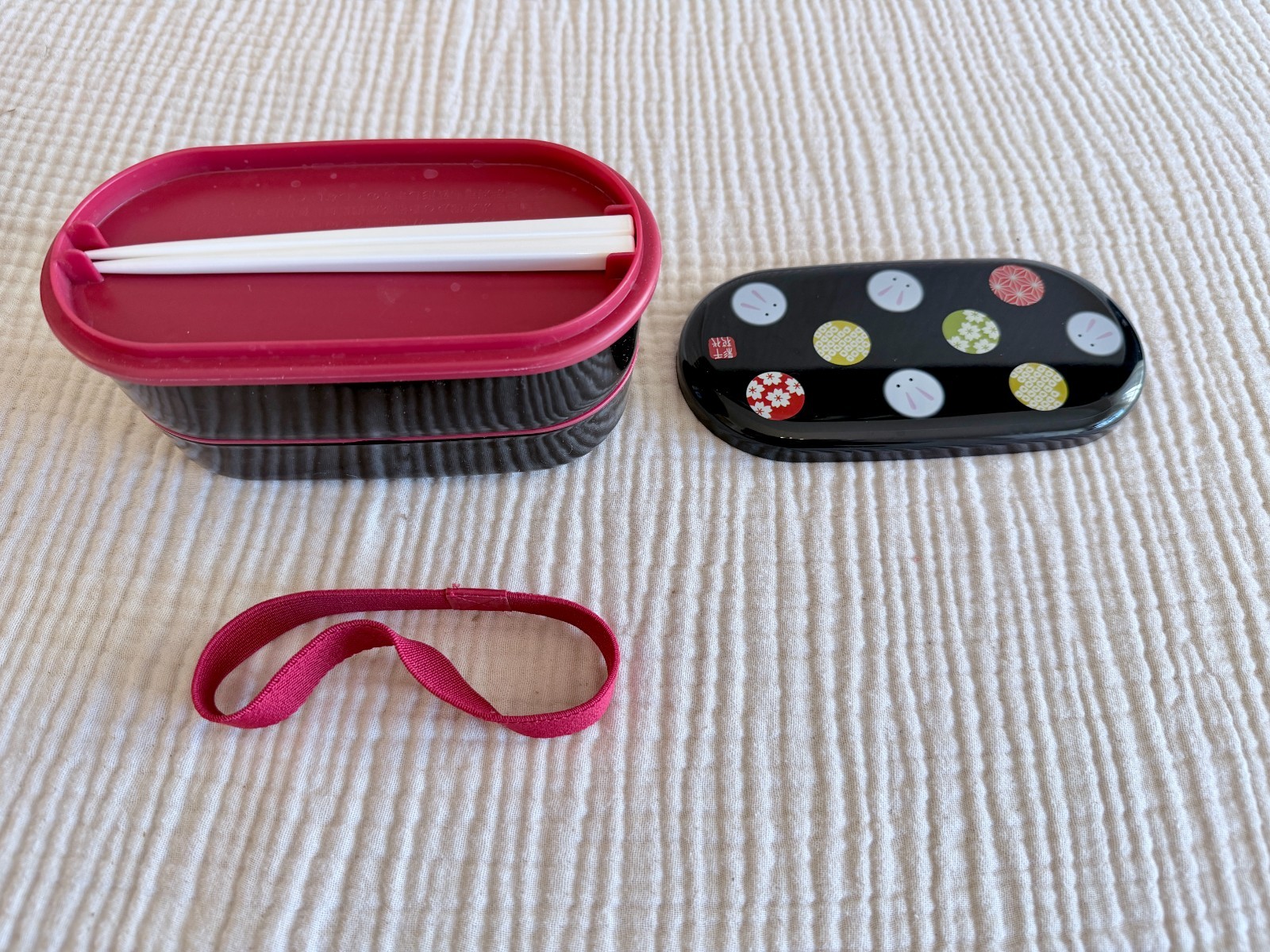 Japanese Bento 2-Tier Lunch Box – Temari Rabbit Pattern – Set of 2