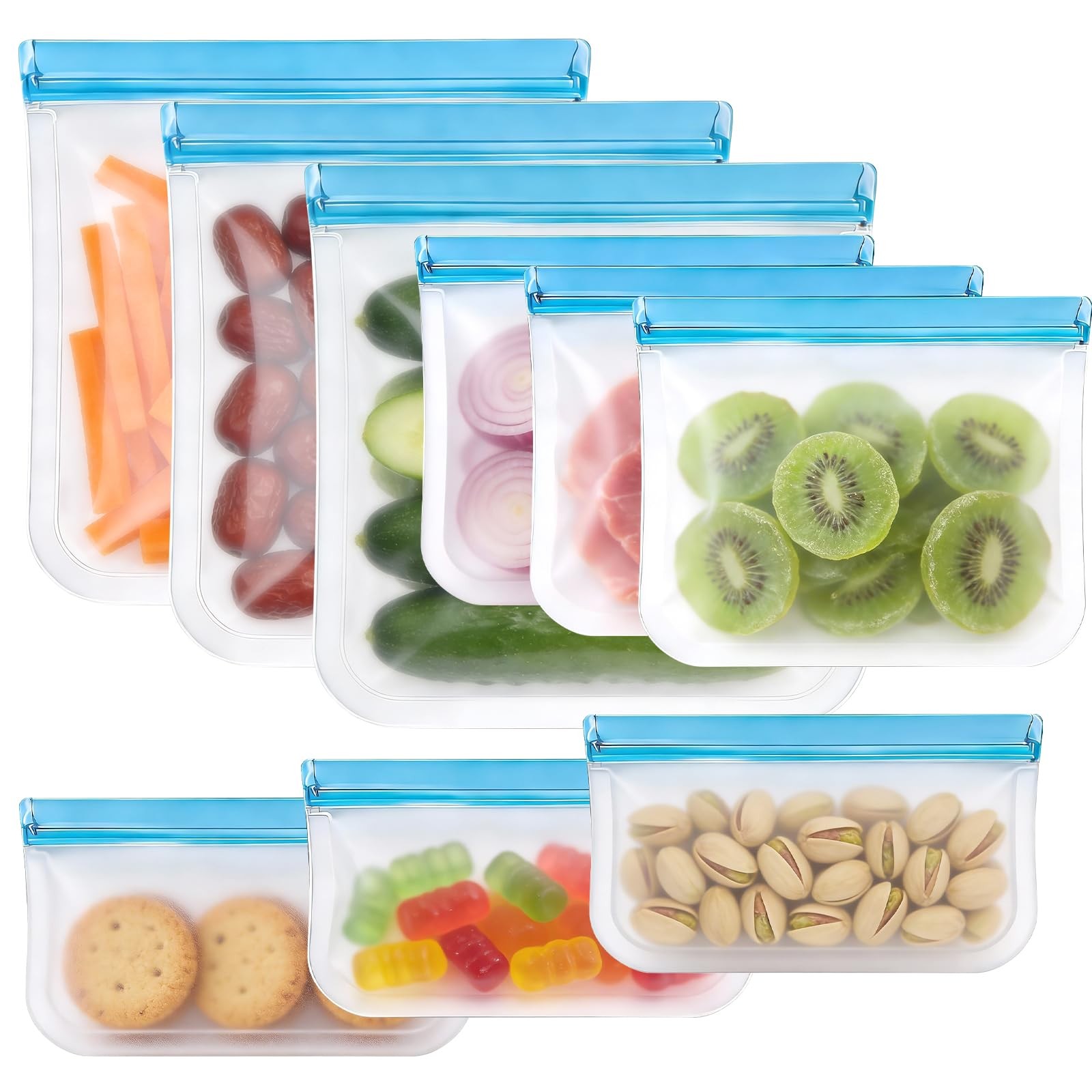 9 Pack Silicone Reusable Freezer Bags Set, 3 Sizes (Gallon/Snack/Sandwich) – …