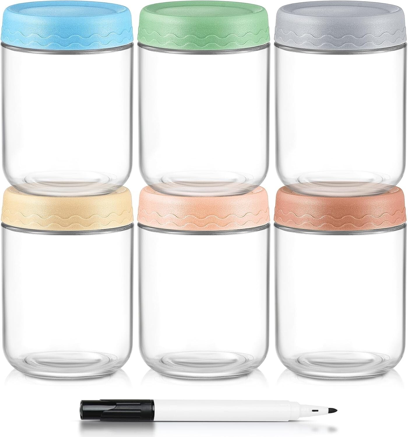 6 Pack Glass Oats Containers with Airtight Lid, 16oz Mason Food Jars for Storage