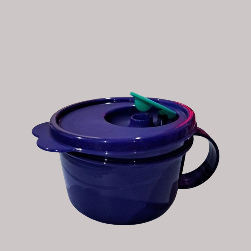 2 Tupperware Dark Blue Round Plastic Microwaveble CystalWave Soup Mug 460ml Set