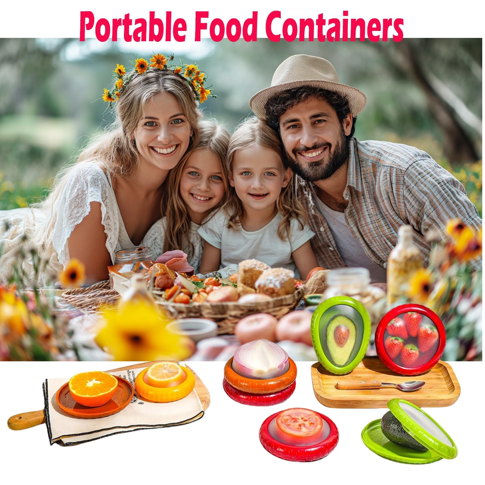 Zyphora 5-Piece Avocado Saver and Tomato Holder Set – yellow,red,brown,green