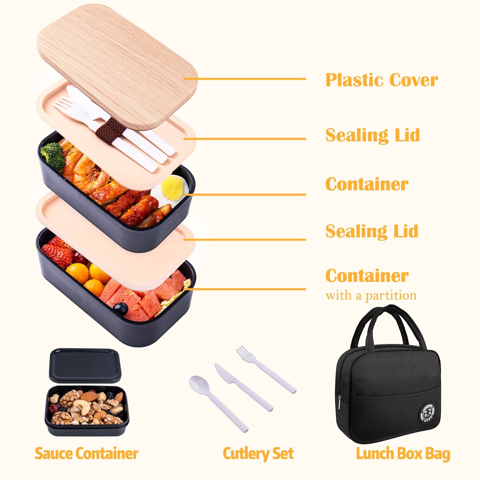 Healfyya Bento Box Microwavable Lunch Bag All-in-One Meal Prep Compartments