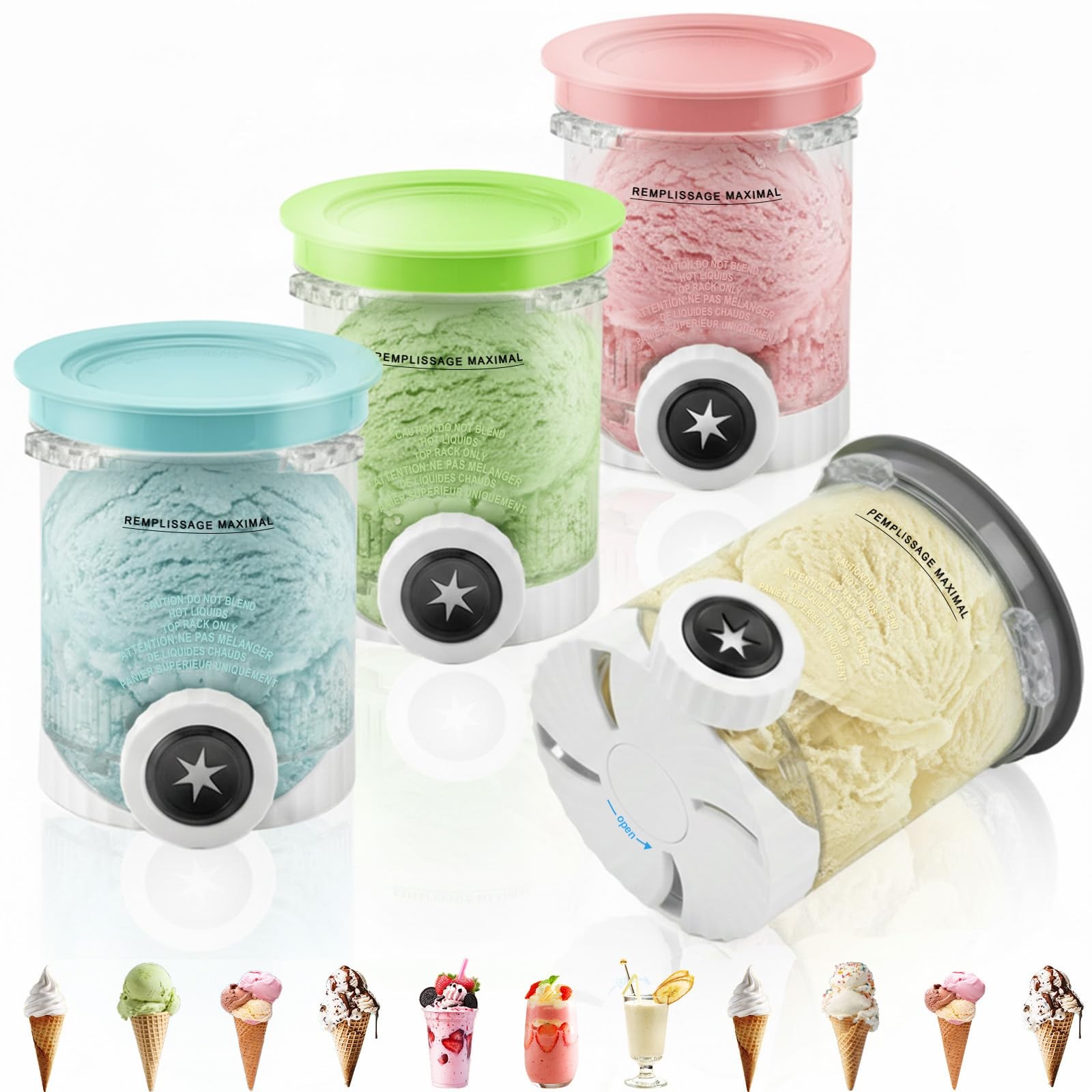 4 Pack Creami Swirl Pints and Lids for Ninja, Compatible with NC700 Series, NC70