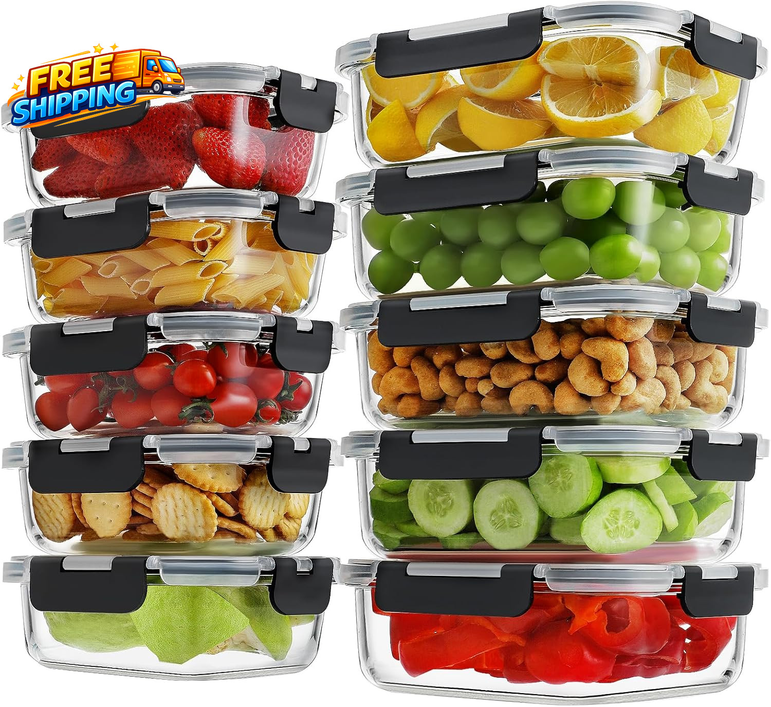 10 Pack Borosilicate Glass Meal Prep Containers with Locking Lids Glass Food