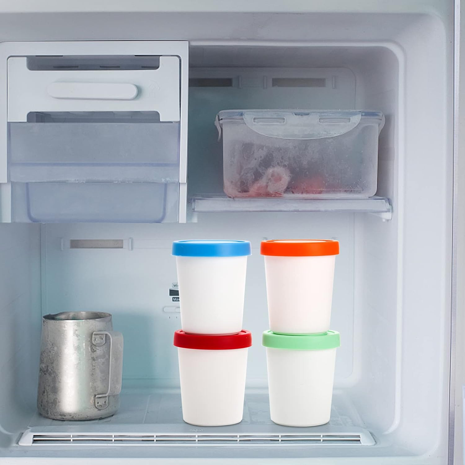 12 Pack Mini Ice Cream Containers, 6Oz Freezer Storage Tub with Silicone Lids, R