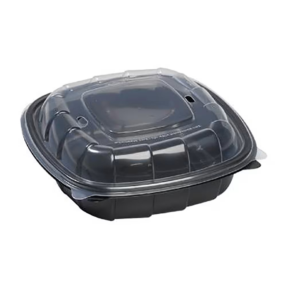Sabert 1000728 Black 8" Square Hinged Container w/ Lid – 138 / CS