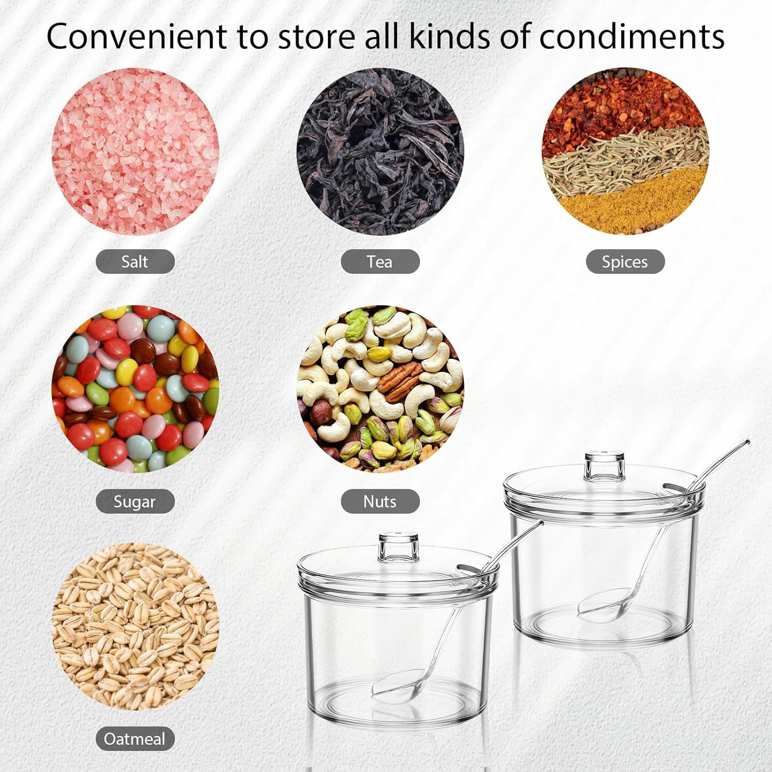 16Pcs Toppings Containers with Lids and Spoon with Tag, 7.1 Oz Clear Acrylic Sug