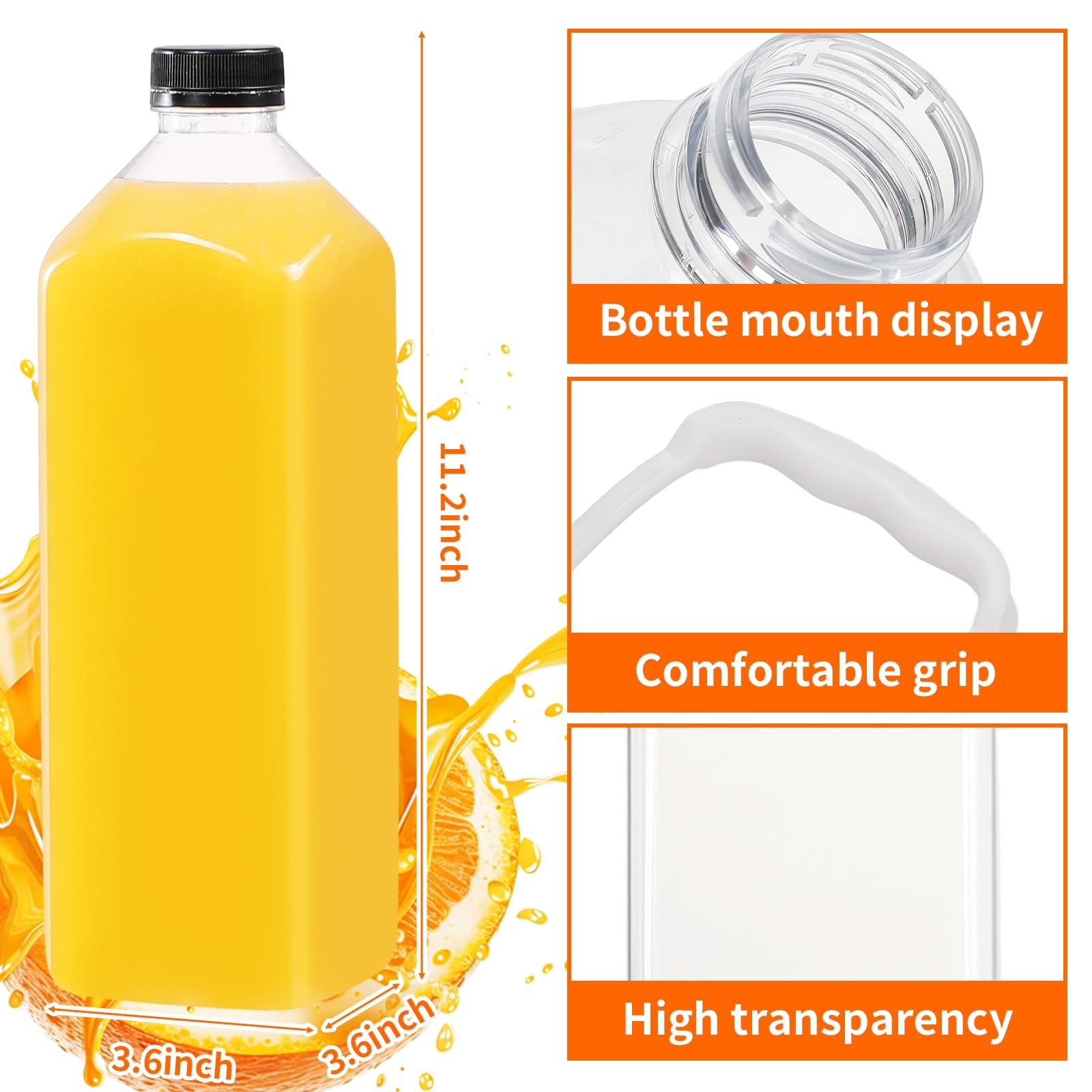 6pcs 64oz Plastic Bottles with Caps, Juice Container with Lids, Empty Plastic…