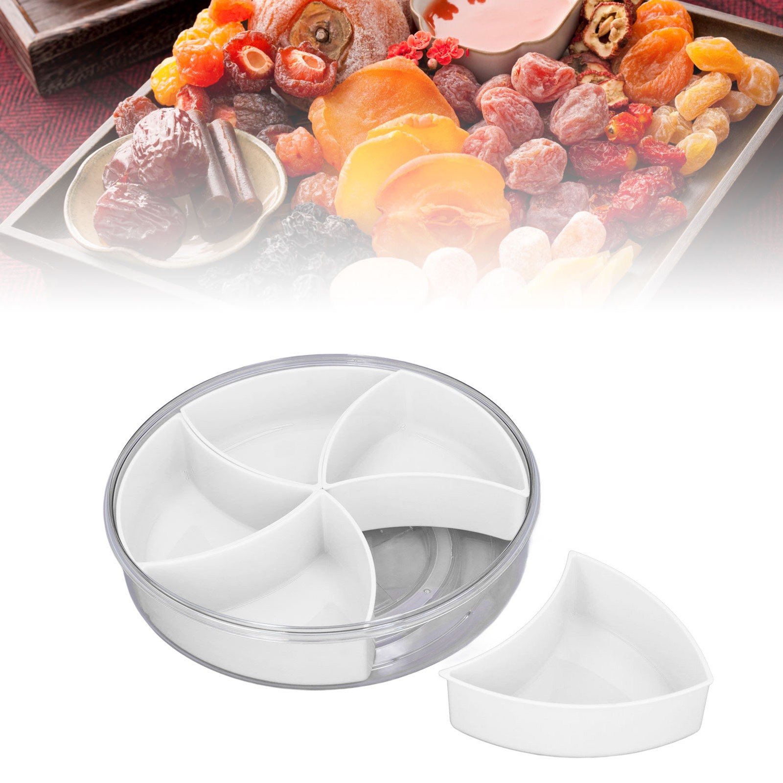 White 5-Compartment Rotating Snack Box with Lid & Handle