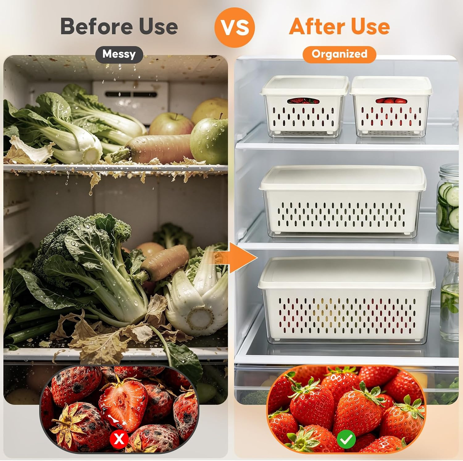 JSCARES Fruit Storage Containers for Fridge with Soft Lid – 4 Pack Food Storage