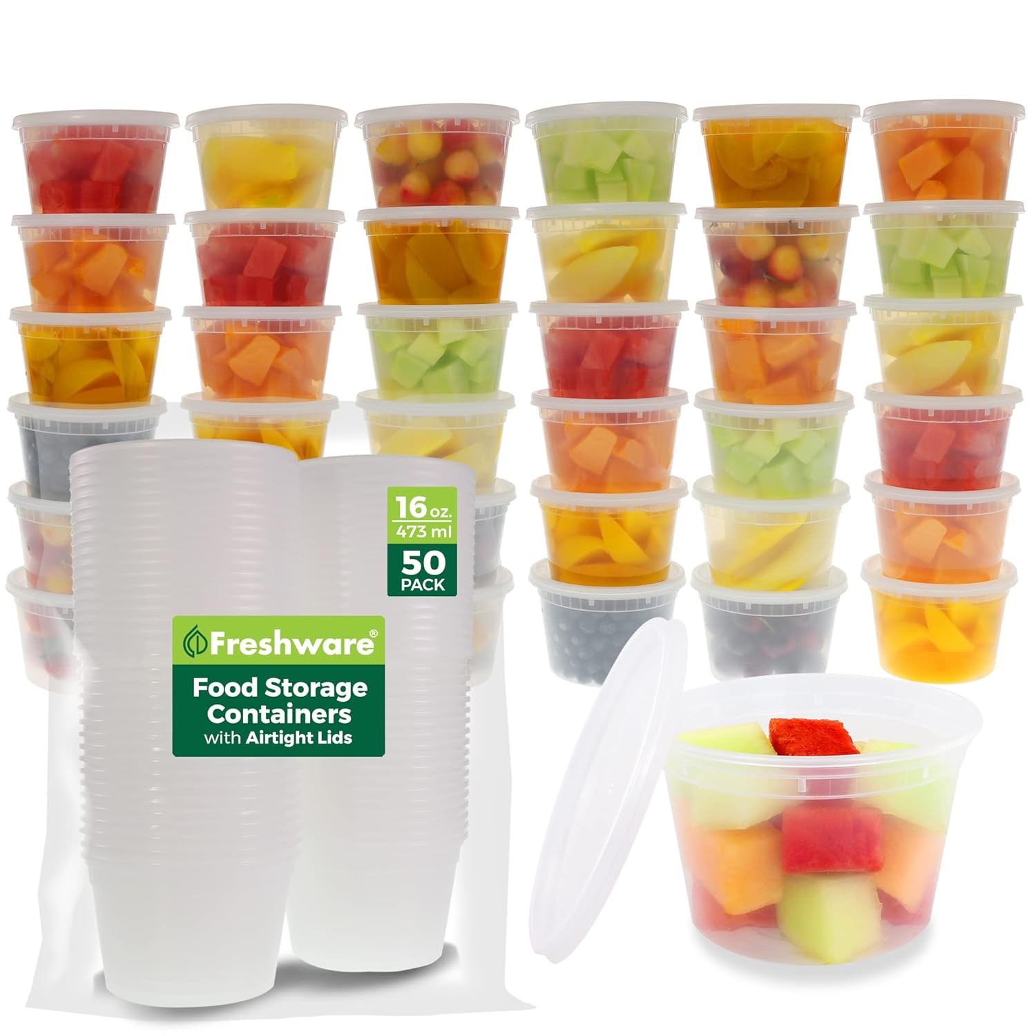 50 Piece Plastic Food Storage Containers 16 oz Deli Containers Freshware