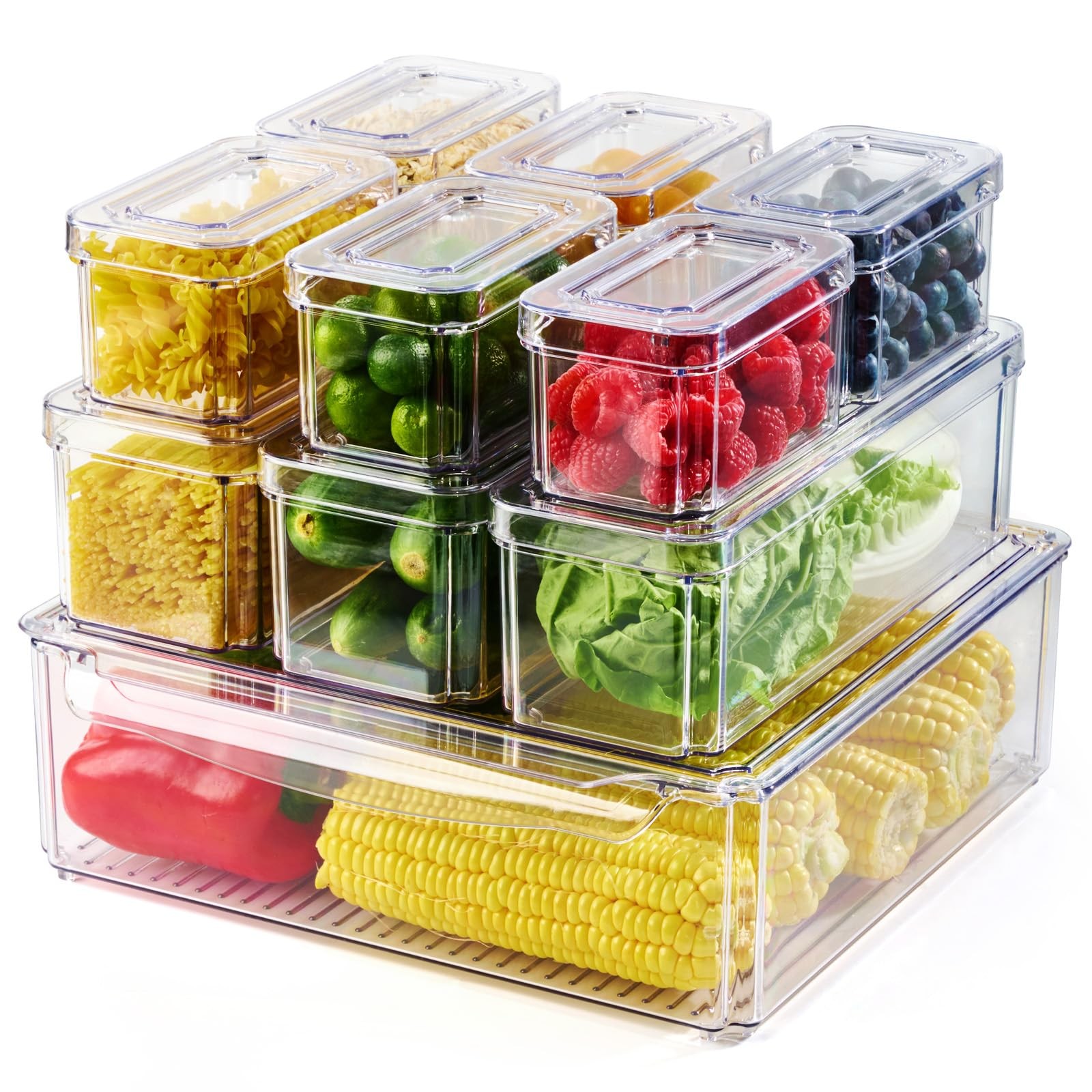 Luckore 10 Pack Clear Fridge Organizer, Stackable Refrigerator