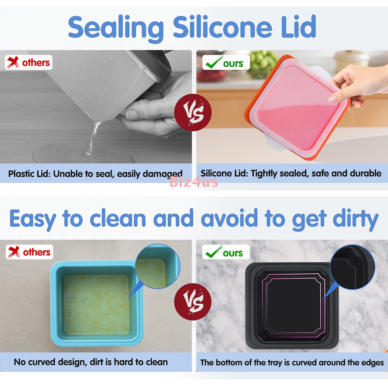 2x CulinaryCubed Silicone Freezer Trays w/ Lid Meal Prep Food Storage Containers