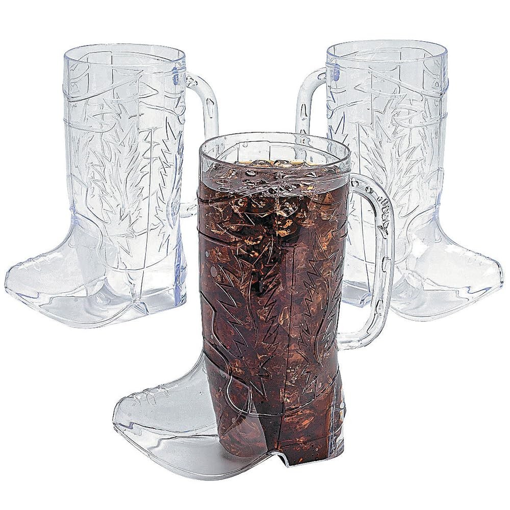 Fun Express Cowboy Boot Cups Clear Plastic – Western Cups 17Oz Boot Mugs 12