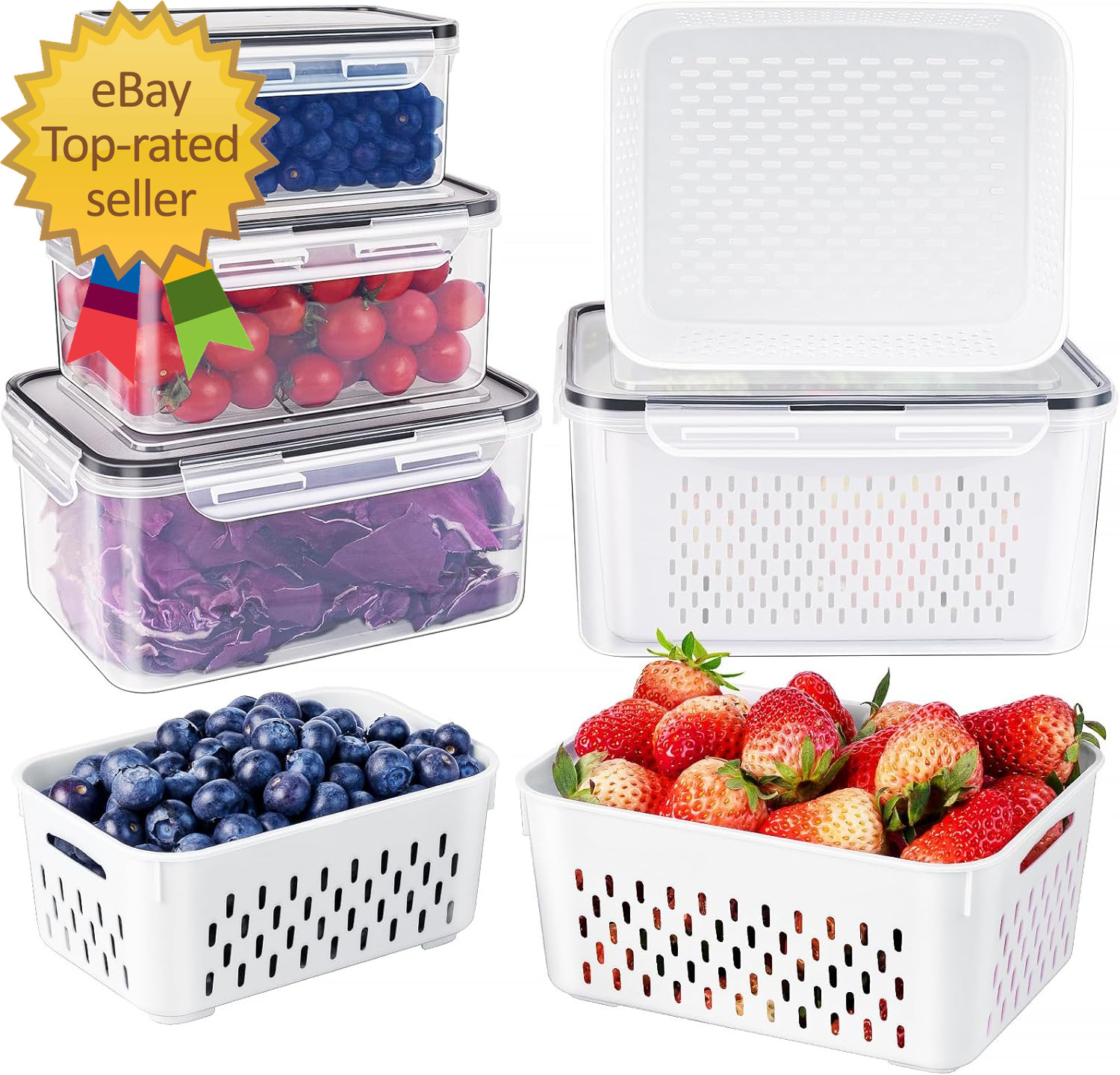 Fruit Storage Containers for Fridge with Removable Colander Airtight Food