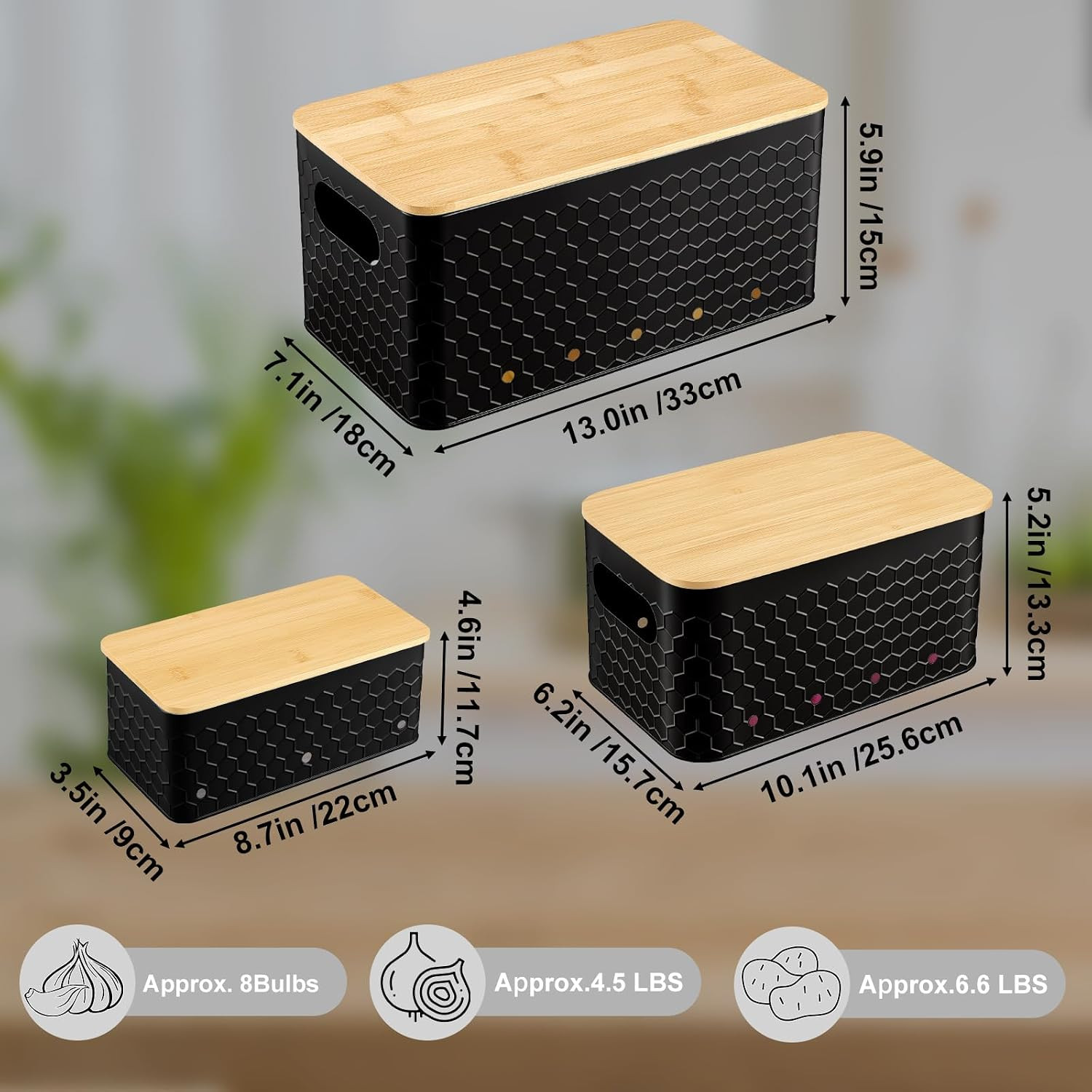 Kitchen Vegetable Storage Set of 3, Metal Onion Garlic Potato Storage Set, Kitch