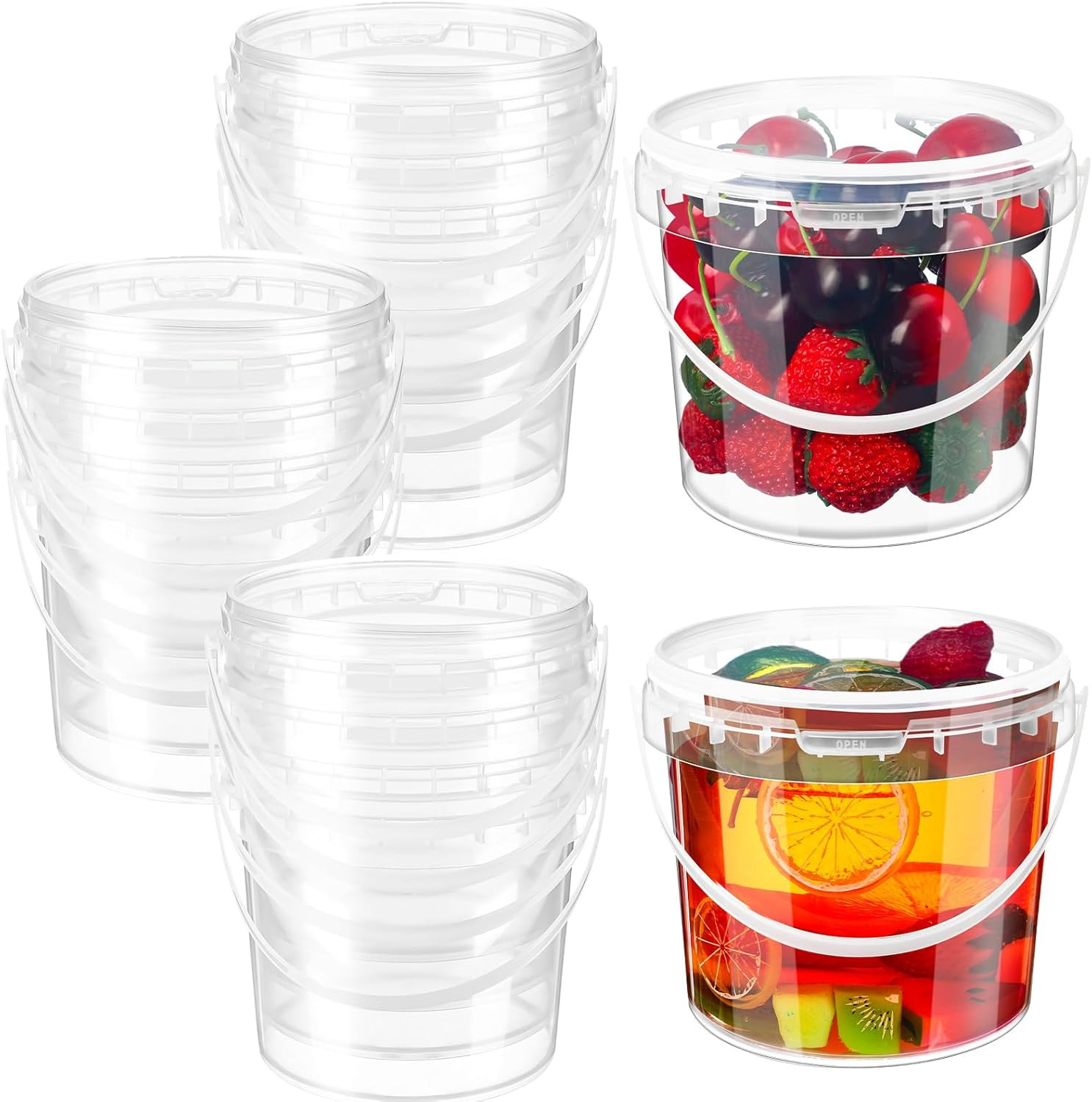 20 Pack 48 Oz Clear Buckets with Lid Plastic Ice Cream Buckets with Lid and Hand