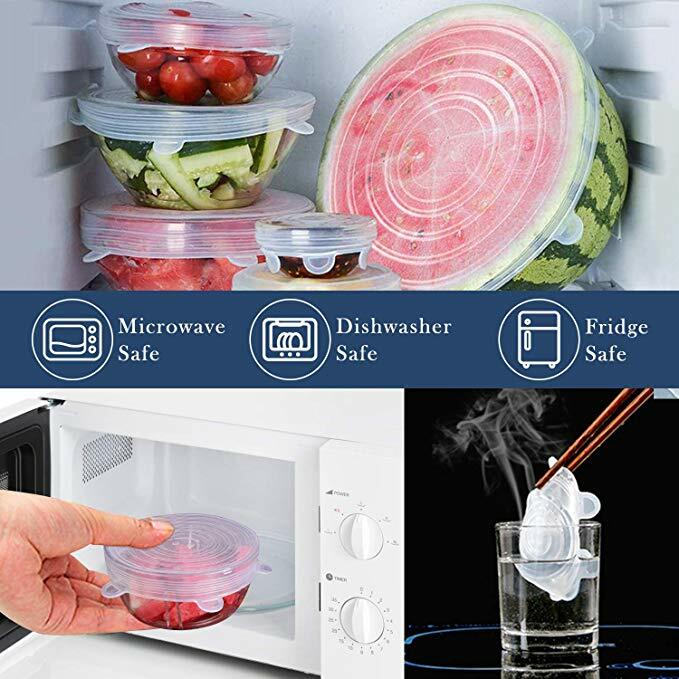 6pcs Reusable & Adjustable Universal Silicone Food Covers, Stretch Bowl Wrap Lid