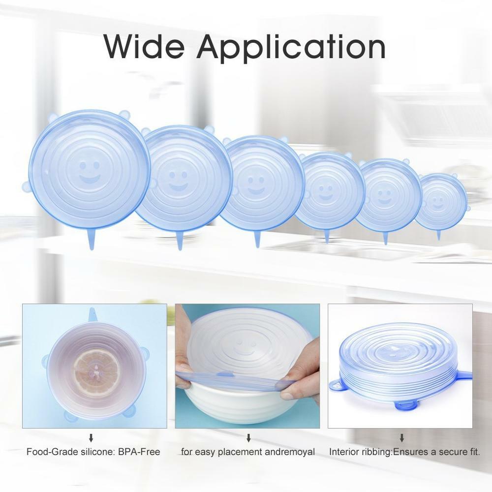 6pcs Reusable & Adjustable Universal Silicone Food Covers, Stretch Bowl Wrap Lid
