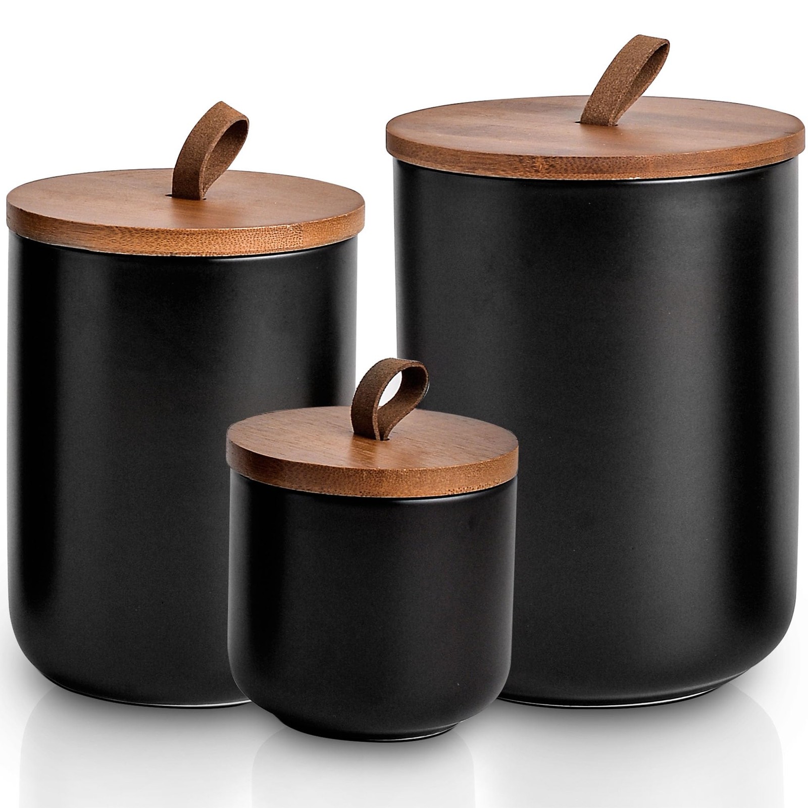CoorFormer Black Ceramic Canister Set with Lids, 3-Piece Airtight Food Storag…