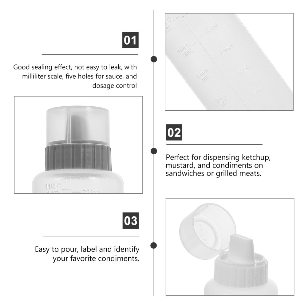 4 Pcs Cream Sauce Squeeze Bottles 350 ml Condiment Bottles with Scale